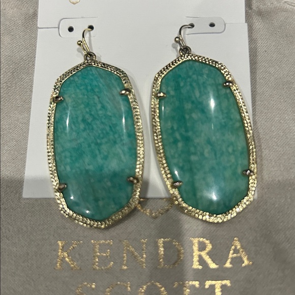 Kendra Scott Danielle Teal Stone Earrings with Gold Trim - Picture 2 of 4
